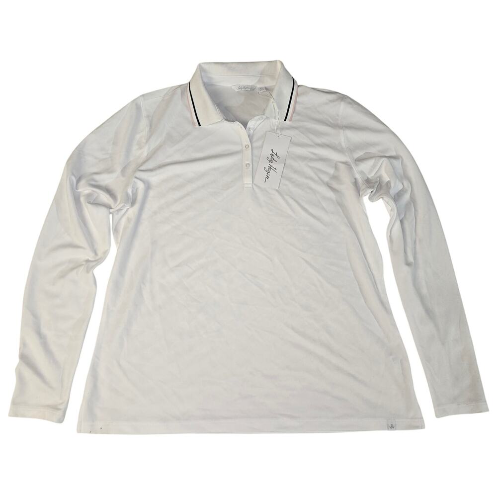 Lady Hagen Polo Shirt Womens XL Long Sleeve White Rib Trim NWT